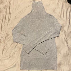 Turtle Neck Sweater Silver Metallic Ribbed Size M